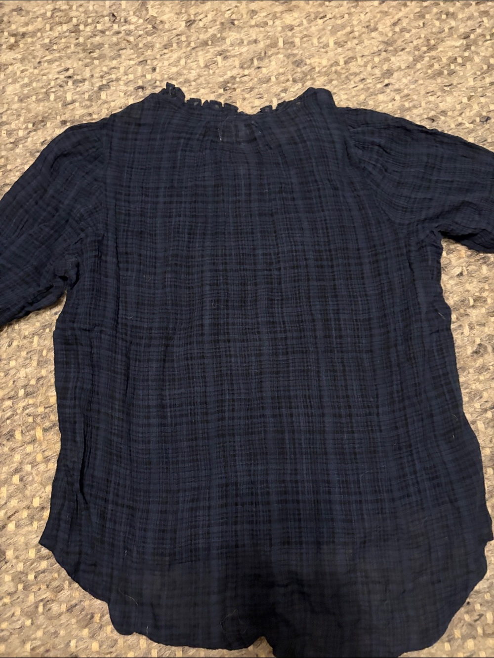 Apiece Apart Navy Ruffle-Neck Short Sleeve Blouse - Picture 5 of 7